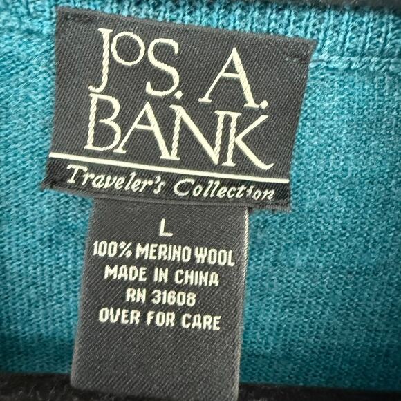 Jos A Bank Traveler's Collection Quarter Zip Sweater Men L Teal Blue Merino Wool - Picture 5 of 7